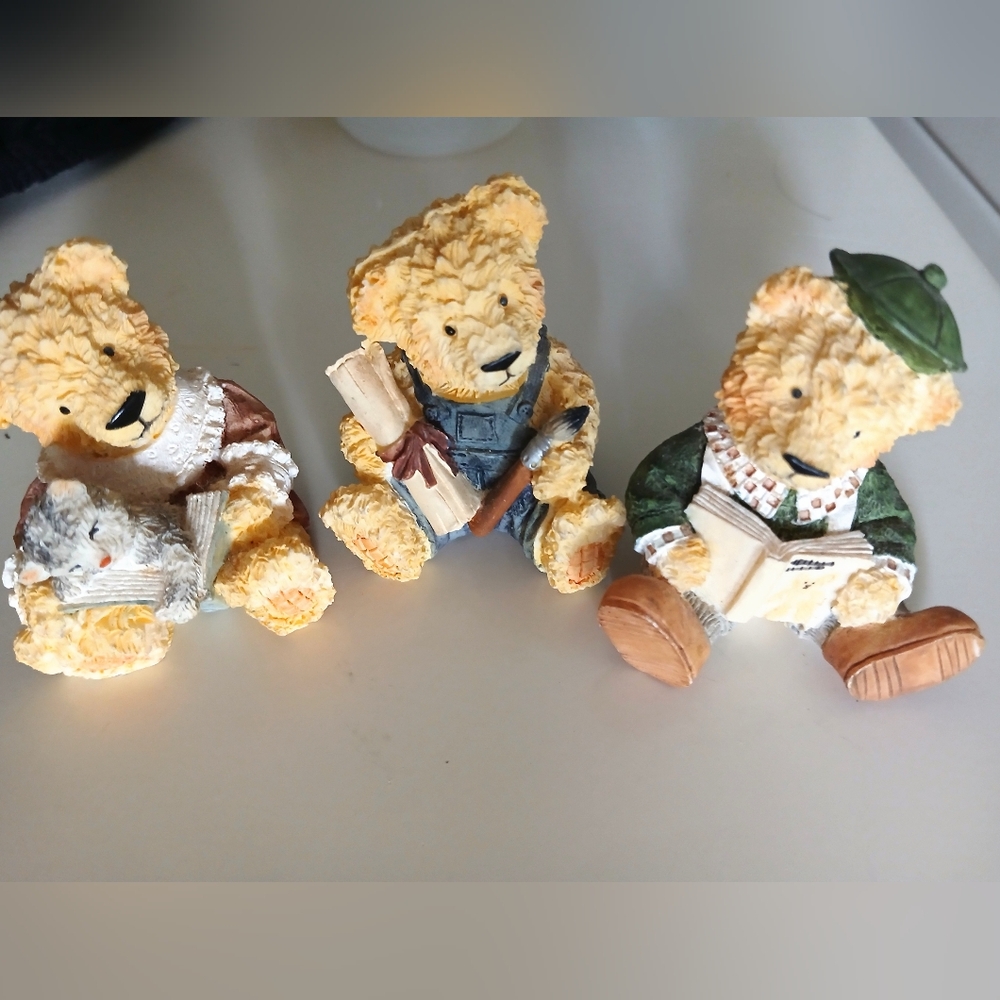Adorable Bear Figurines Trio Vtg 1997 Artisan Flair Inc Statues